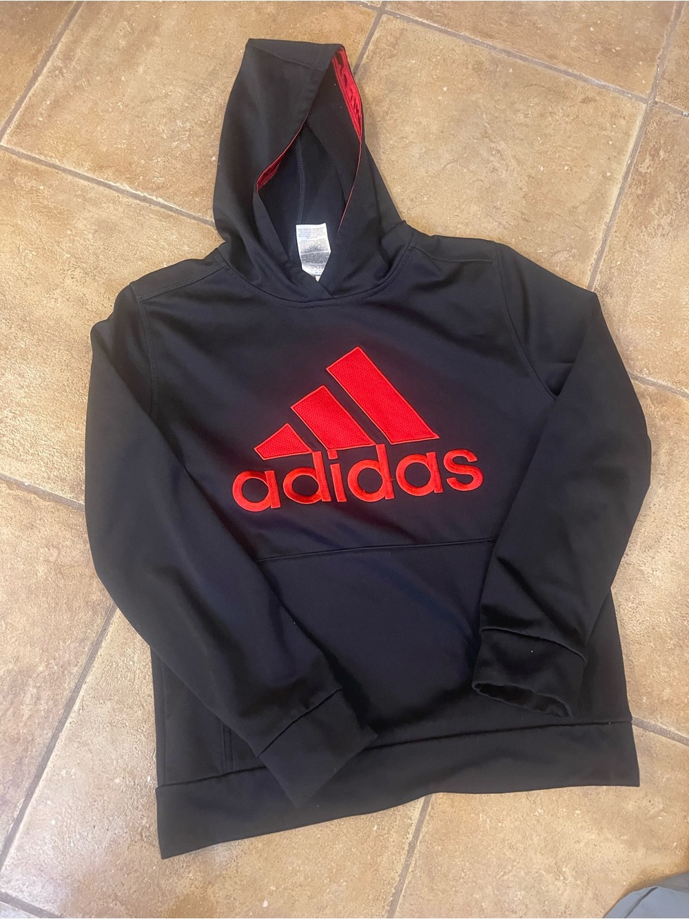 Adidas Kids Black Hoodie with Red Logo - Athletic Pullover Sweater- Large